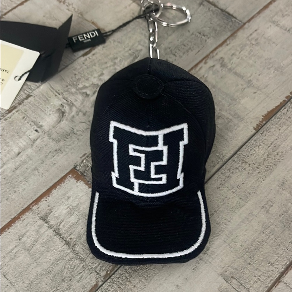 Fendi Black and White Key Holder with Iconic Logo